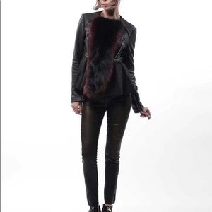 Lamb leather jacket with real fur trim